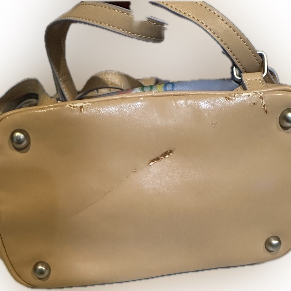 VTG XOXO PERIWINKLE MULTICOLORED LOGO FLAWED DRAWSTRING BACKPACK BAG PURSE 11” - Picture 11 of 13